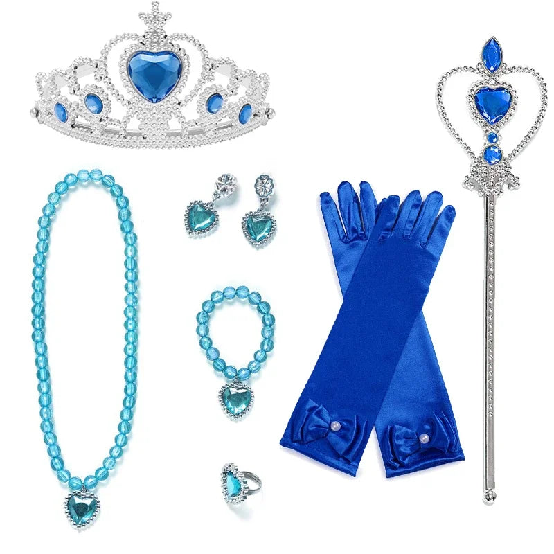 Princess Girls Anna Elsa Accessory Costume Photography Props Gloves Tiara Angle Fairy Wand Jewelry Set Fancy Dress Role Play