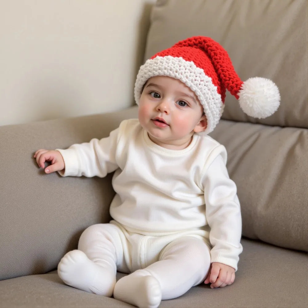 Christmas Theme Newborn Photography Props Soft Knitted Red Long Tail Fur Ball Christmas Hat Studio Baby Photoshoot Accessories