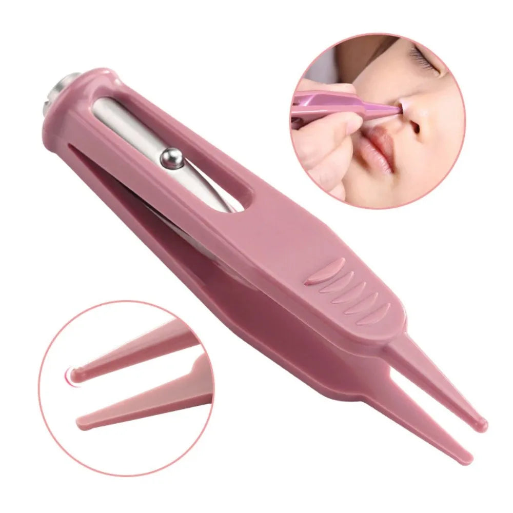 1PC Baby Dig Booger Clip Infants Clean Ear Nose Navel Safety Tweezers Safe Forceps Cleaning Supplies Forceps With LED Light