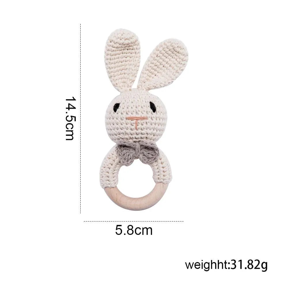 Let's Make Baby Rattles Crochet Bunny Rattle Toy Wood Ring Baby Teether Rodent Baby Gym Mobile Newborn Educational Rattles Toys