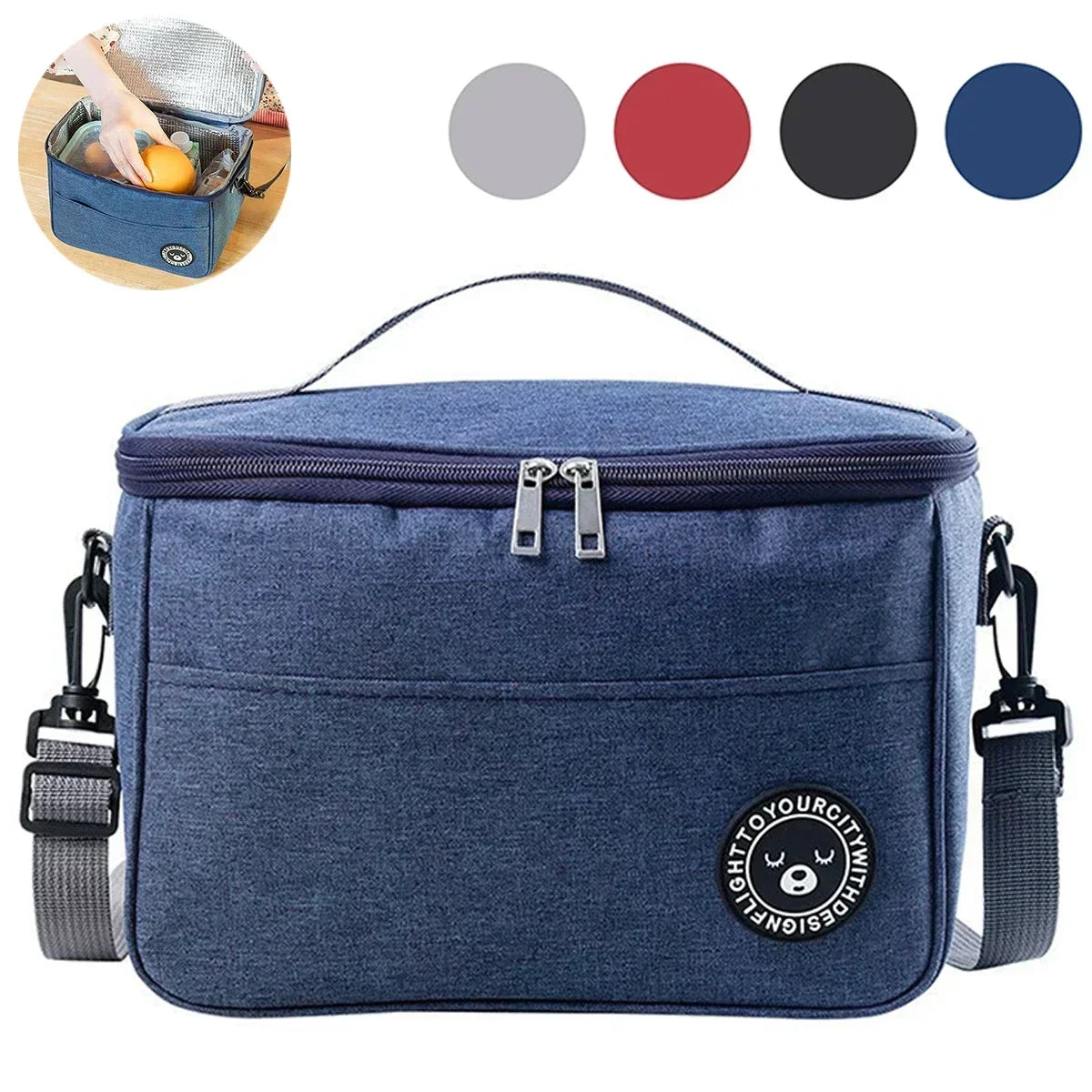Large capacity insulated tote bag with shoulder straps, lunch bag, student thick waterproof bento bag, picnic bag