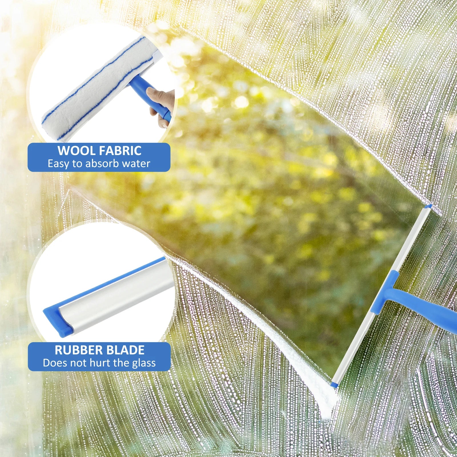 3 in 1 Glass Brush Windows Cleaner Squeegee with 53in Long Hand Professional Household Window Water Stain Cleaning Tool for Bath