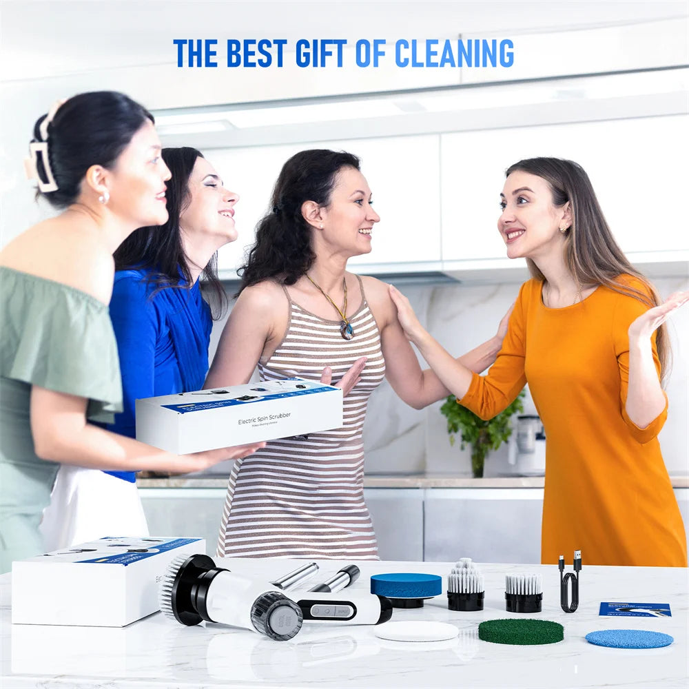 Cordless Electric Spin Scrubber Cleaning Brush with Spray Function Shower Cleaning with 7 Brush Heads 3000mAH Battery 2 Speeds