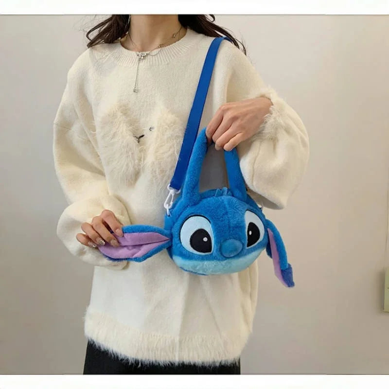 Disney Stitch Soft Plush Crossbody Bag Korean Cute Style Adjustable Strap Kawaii Anime Shoulder Purse Medium Size Gift for Women