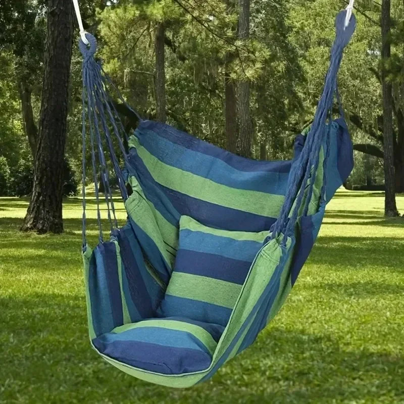 200KG Capacity Stripes Canvas Hammock Chair Thick for Garden Swing Seat Patio Camping Beach Dormitory Leisure with Storage Bag