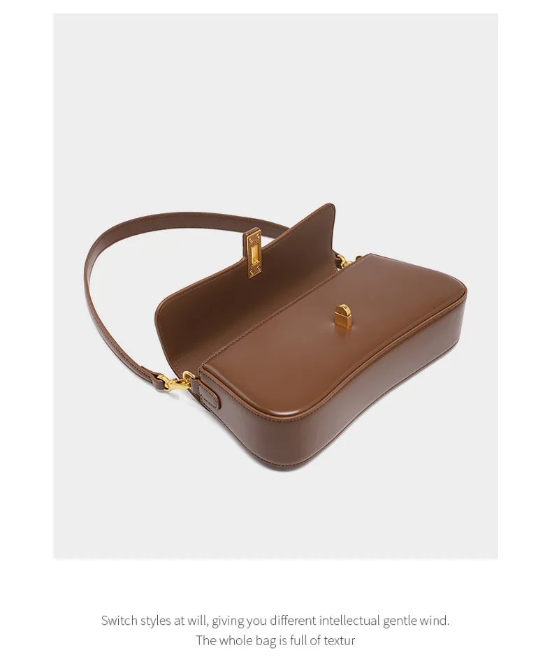 Women's High-End Leather Baguette Armpit Bag Versatile Single Shoulder Crossbody Bag Fashion Accessory for 2025