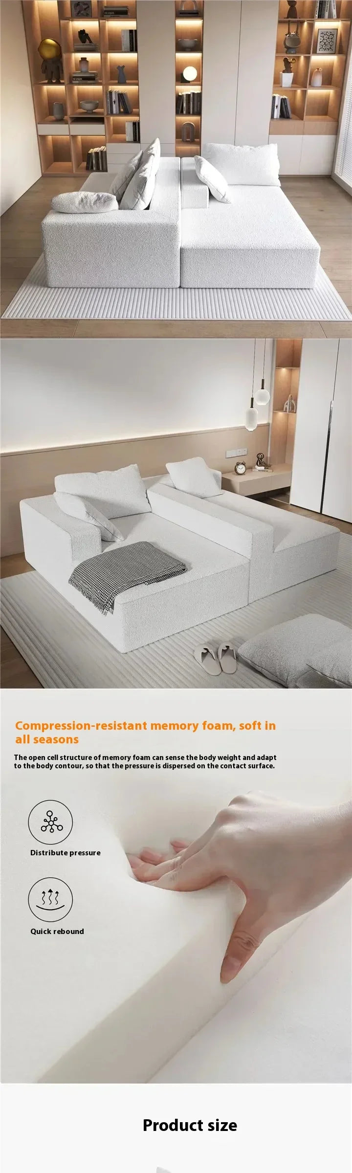 Vacuum Compression Sofa, Nordic Splicing Combination Sofa Bed, Beige/beige Cashmere and Rabbit Fur Are Optional, Customizable