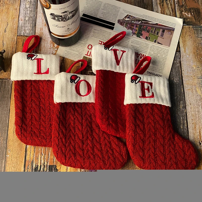 Christmas Stocking Knitting Snowflake Letter Socks Christmas Decoration For Home Christmas Alphabet Knitting Sock New Year  Gift