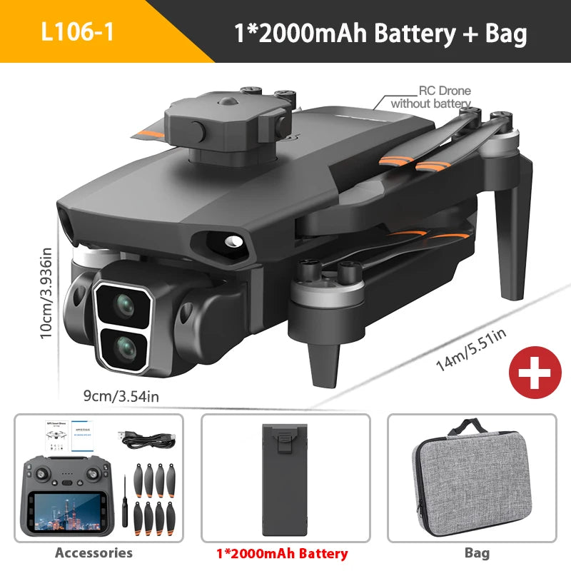 L106-1 GPS Professional Drone With 4K HD Camera Screen Remote 5G WIFI 3KM EIS Obstacle Avoidance FPV Brushless Quadcopter