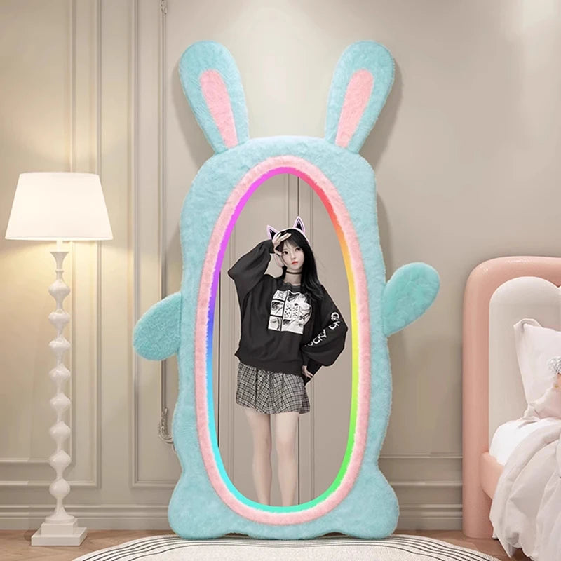 Aesthetic Light Mirror Long LED Girls Standing Smart Makeup Full Body Vanity Mirror Cute Standing Espelhos Home Decorations