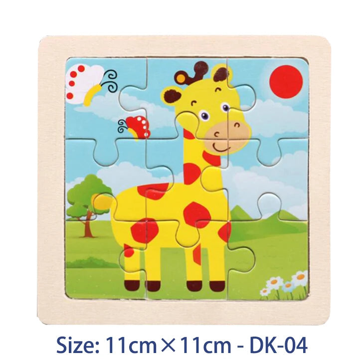 11cm/4.33in Kids Wooden Jigsaw Puzzle Games Cartoon Animal Vehicle Pattern Children Montessori Educational Toys