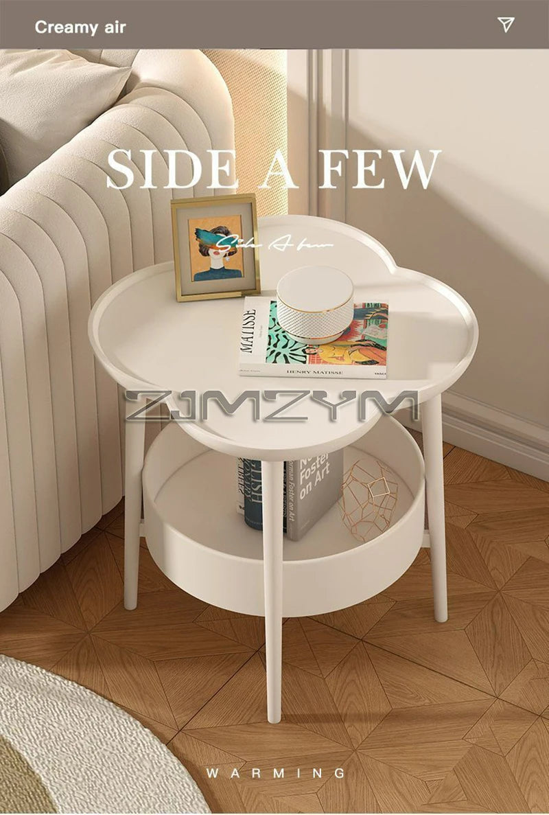 Bedside Table Cream Style Table Four Leaf Modern Minimalist Bedroom Sofa Side Cabinet Storage Table Small Coffee Table