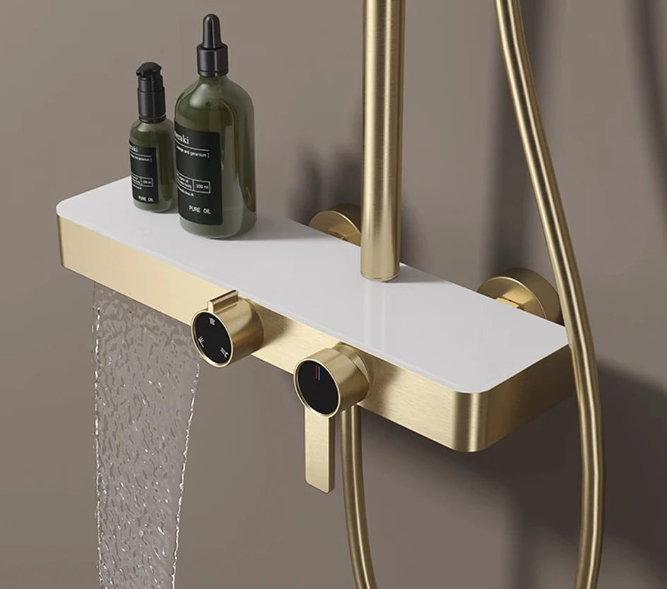 VGX Gold Shower System Set Bathroom Shower Faucet Set 3-way Rainfall Shower Set Shower Mixer Crane with Hand Shower Set Grey