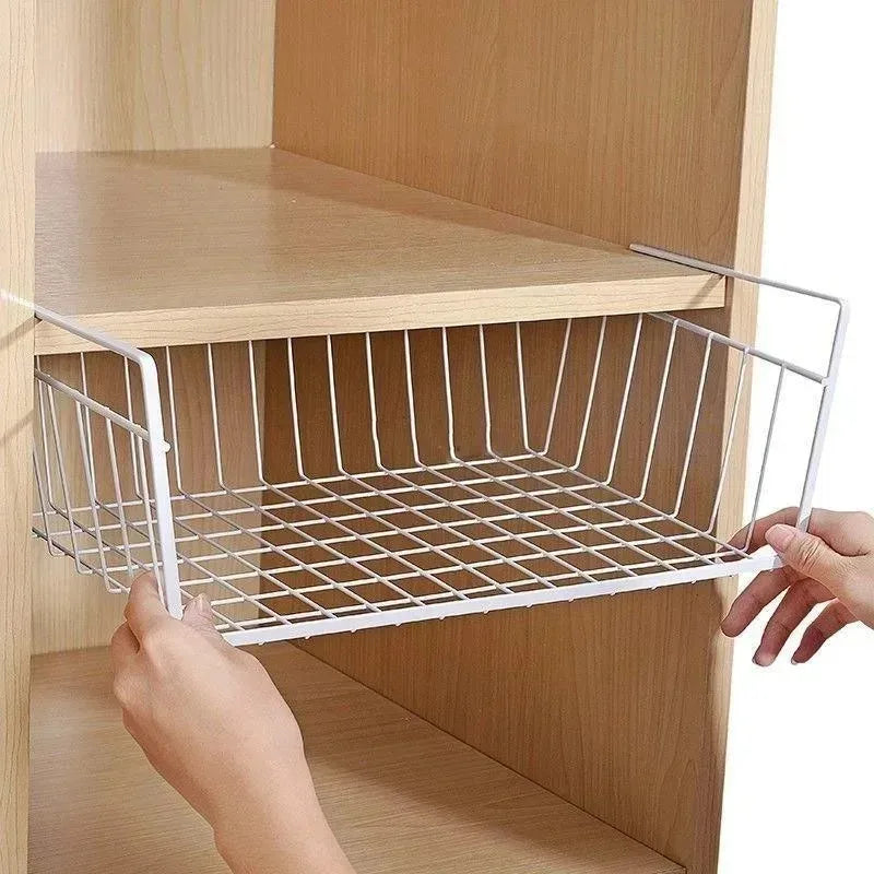 Multi Functional Shelf Desk Cabinet Storage Rack Under Table Hanging Mesh Basket Wardrobe Holders Metal Iron Kitchen Organizer