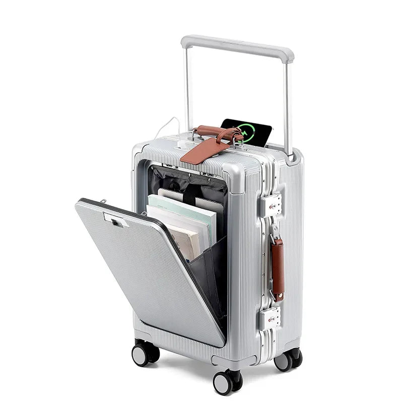 24"26 Inch Travel Suitcase Aluminum frame Wide Trolley Case Carry-on Luggage with Cup Holder 20Inch Boarding Box Rolling Luggage
