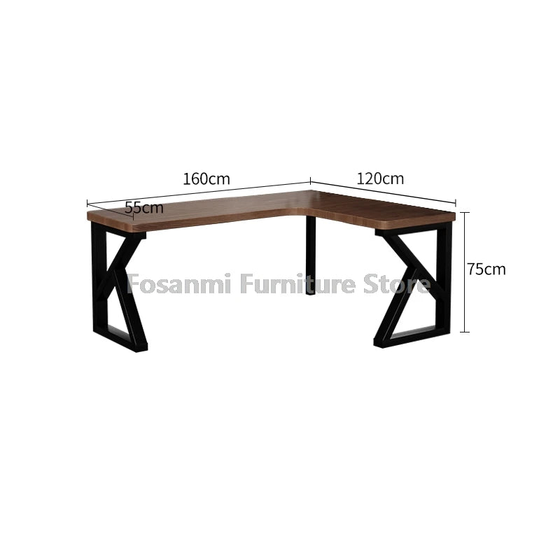 Industrial Style Solid Wood Office Desk Space-Saving L-Shaped Corner Computer Desk Home Writing Gaming PC Table with Steel Legs