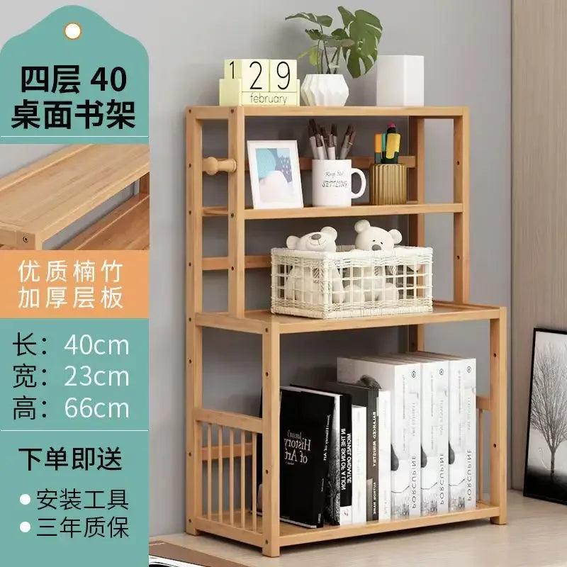 3-tier Wooden Bookshelf Office Student Stationery Organizer Magazine Holder Home Sundries Storage Shelves Kitchen Seasoning Rack