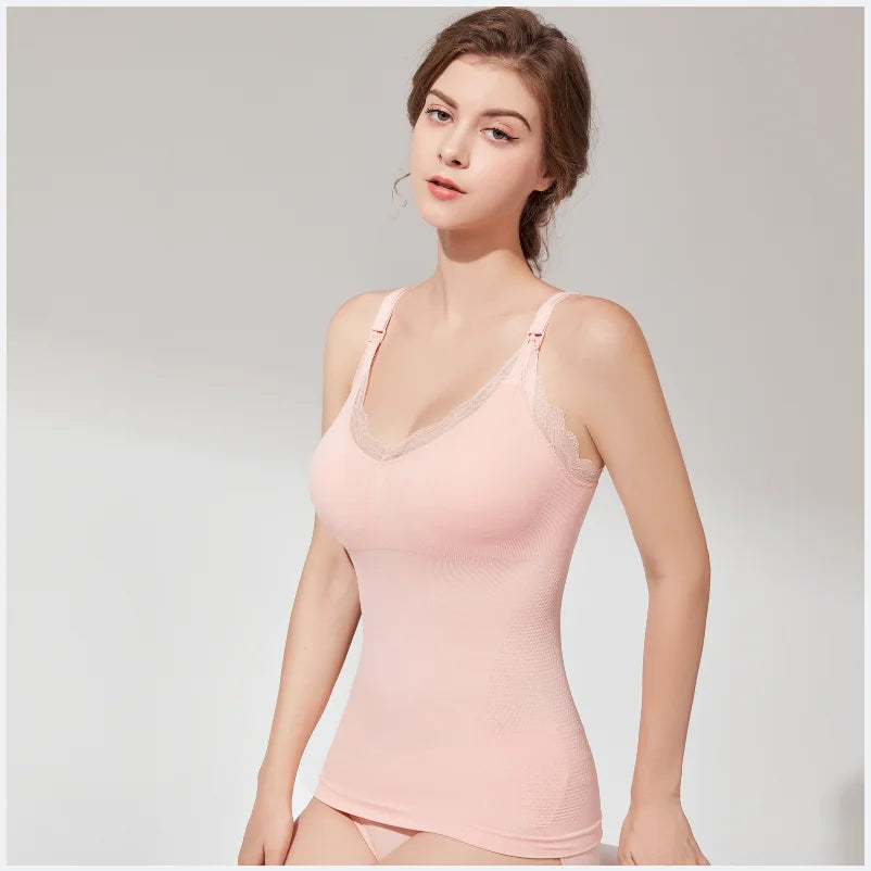 Woman Maternity Nursing Vest Bra Large Size Pregnant Front Button Seamless Long Sling Vest Lace Breast Feeding Bra