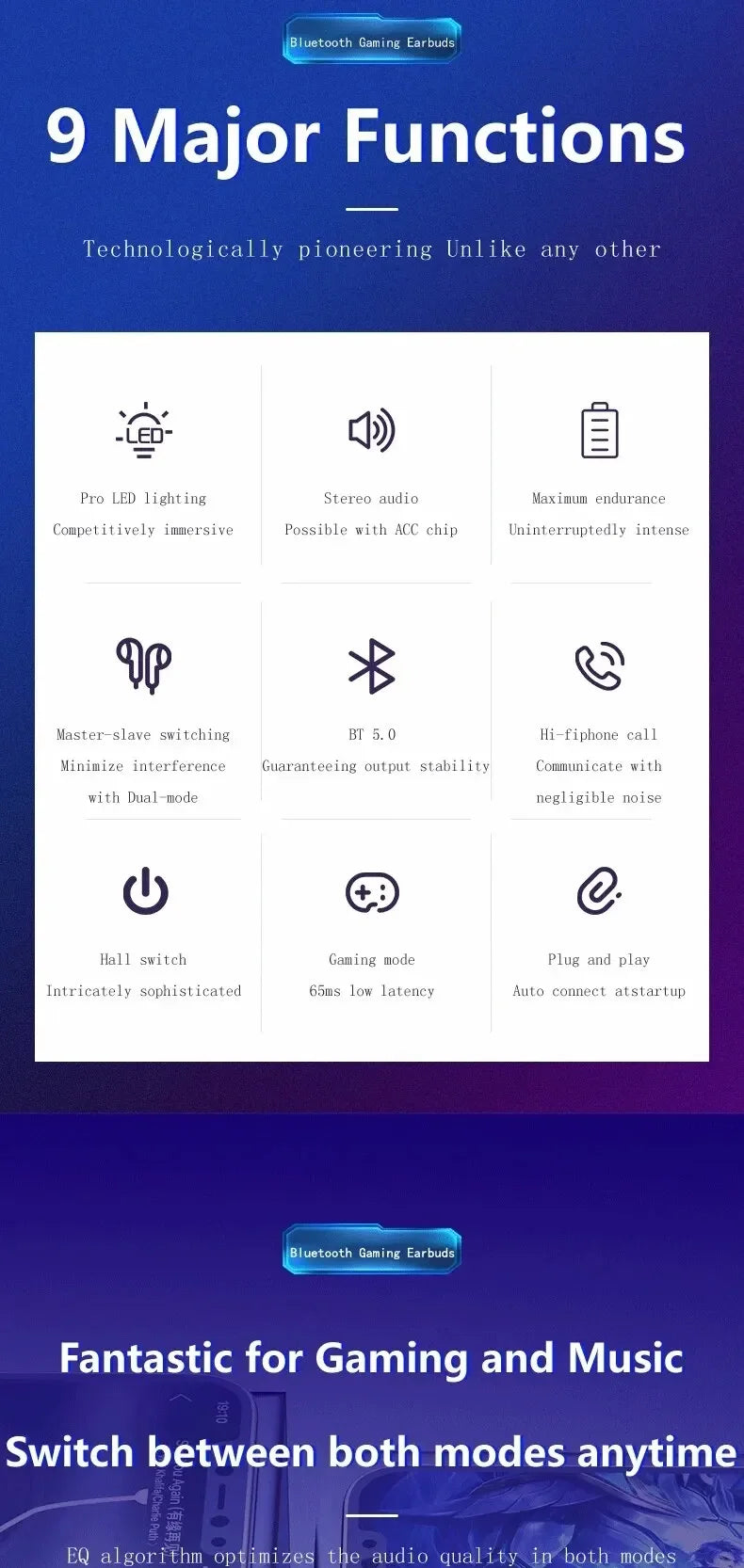 New Gaming Wireless Headphone Bluetooth Earphone audífonos bluetooth inalámbrico freeshippings items ear buds for xiaomi huawei