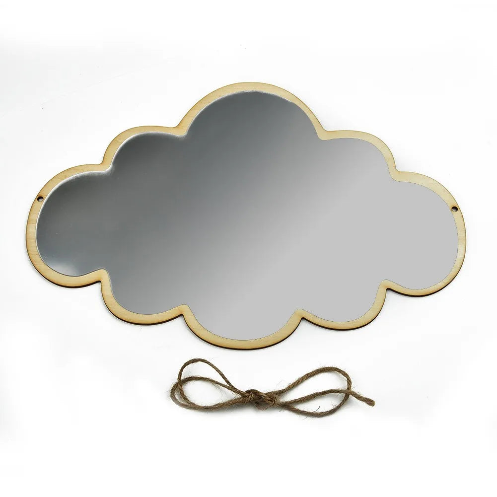 Cloud Shape Mirror 33*23cm Wooden Frame Acrylic Makeup Mirror Nordic Wooden Cloud Mirror Sticker Cute Home Decoration