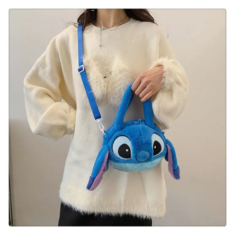 Disney Stitch Soft Plush Crossbody Bag Korean Cute Style Adjustable Strap Kawaii Anime Shoulder Purse Medium Size Gift for Women