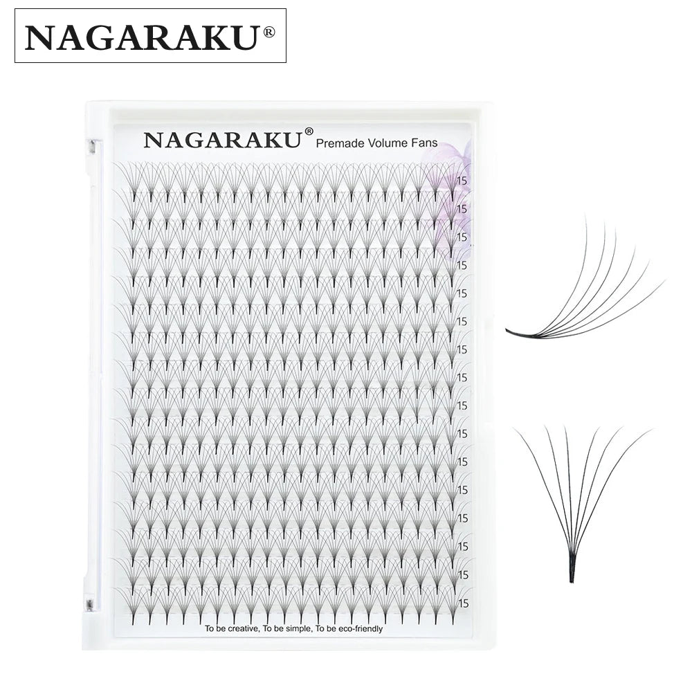 NAGARAKU Sharp Narrow Stem Premade Fans Eyelash Extension 5D 6D 10D Thin Pointy Base Russian Fans Ready Russian Volume