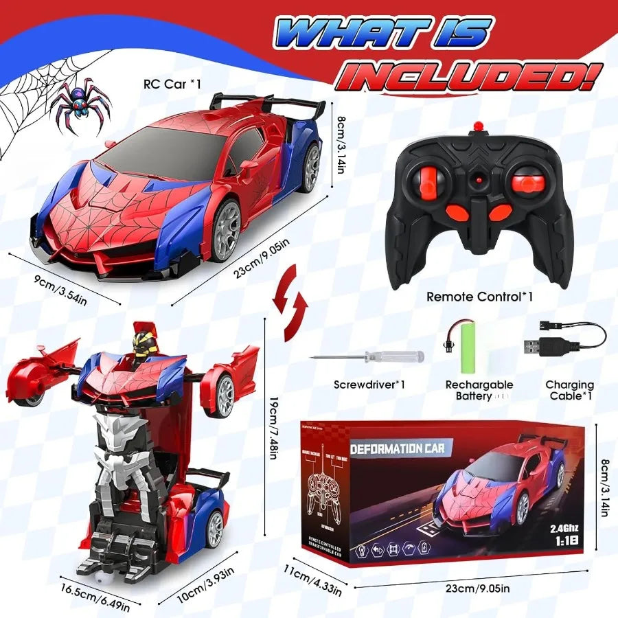 2.4GHz Deformable Spider Remote Control Car - Robot Car with Stunts, Rechargeable Battery & LED Lights, Toy Gift for Boys Girls
