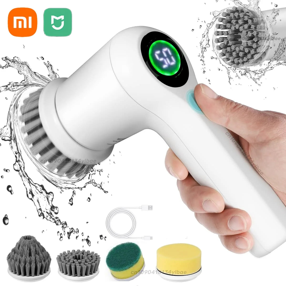 Xiaomi Electric Scrubber LED Display Cleaning Brush Waterproof High Speed Powerful 4head Cleaning Brush For Bathroom Kitchen