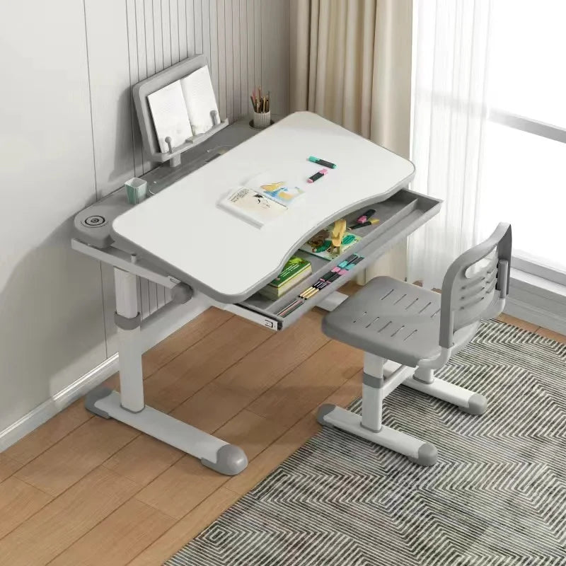 Household Student Desk and Chair Set Height Adjustable, Ergonomic Children School Writing Study Table