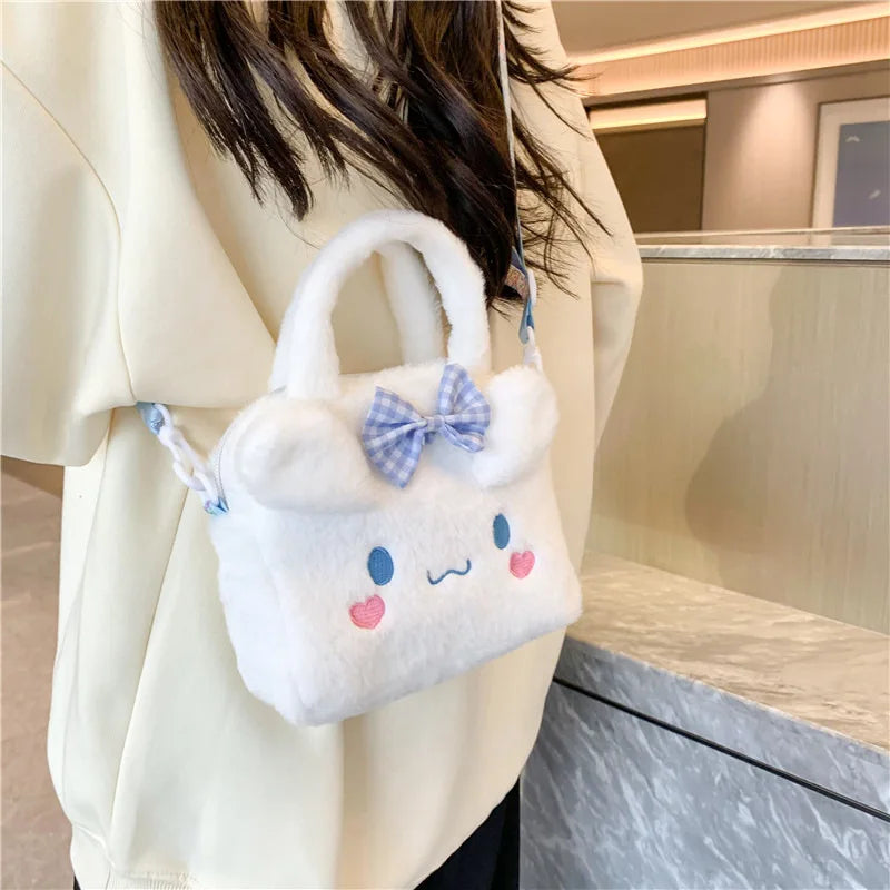 Sanrio Plush Bag Kawaii Kuromi Cinnamoroll Melody Cartoon Anime Handbag Crossbody Cosmetic Travel Storage Bags Women Girls Gifts
