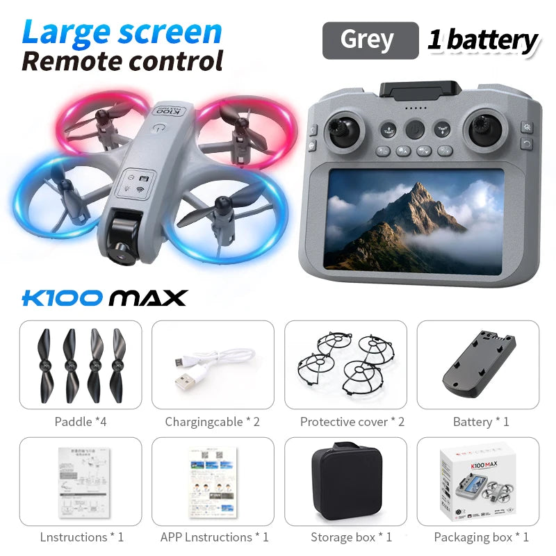 K100 Max Mini RC Drone 4K Professional HD Camera Optical Flow Positioning Colorfuls Dron Foldable RC Quadcopter Toys for Kids