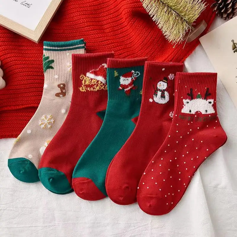 1/2/5Pairs Cotton Christmas Socks Ornaments Christmas Party Children Adult Gift Santa Reindeer Pattern Xmas New Year Decoration
