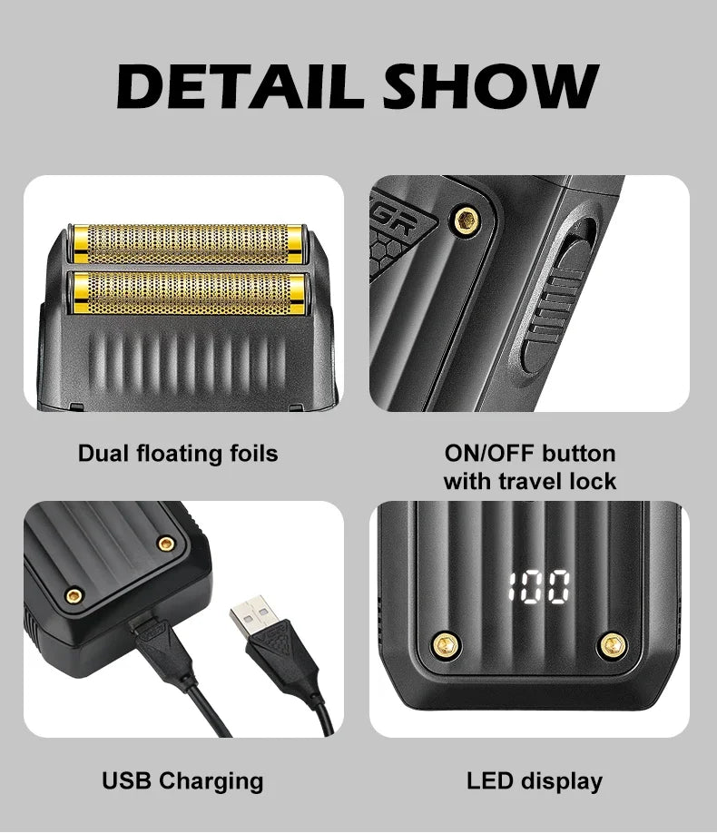 VGR Shaver Professional Razor Electric Shaver Portable Shaving Machine Rechargeable Reciprocating Razor LED Shaver for Men V-363