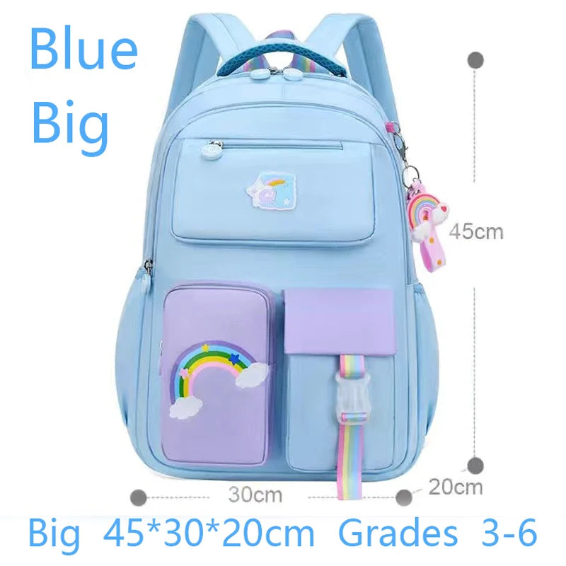 Kids Backpacks for Macaron Color Girls School Bookbag for Teenage Backpack Cute Multiple Pouch School Bag And Rainbow Pendant