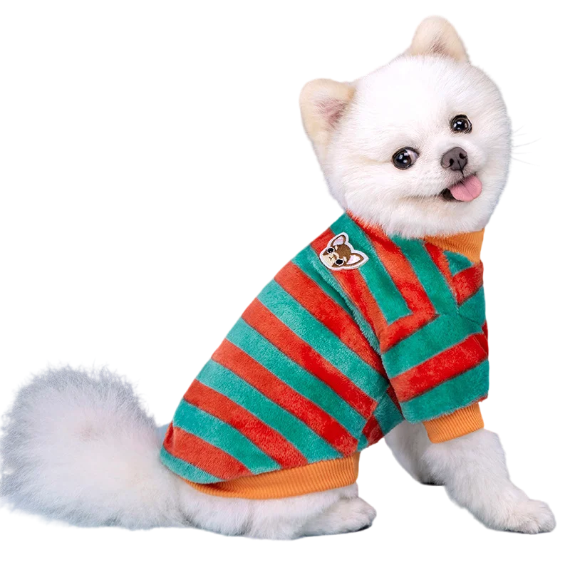 Soft Flannel Warm Dog Clothes Winter Dogs Hoodie Sweatshirt For Puppy Cat Rainbow Striped Clothing Chihuahua Shih Tzu Apparel
