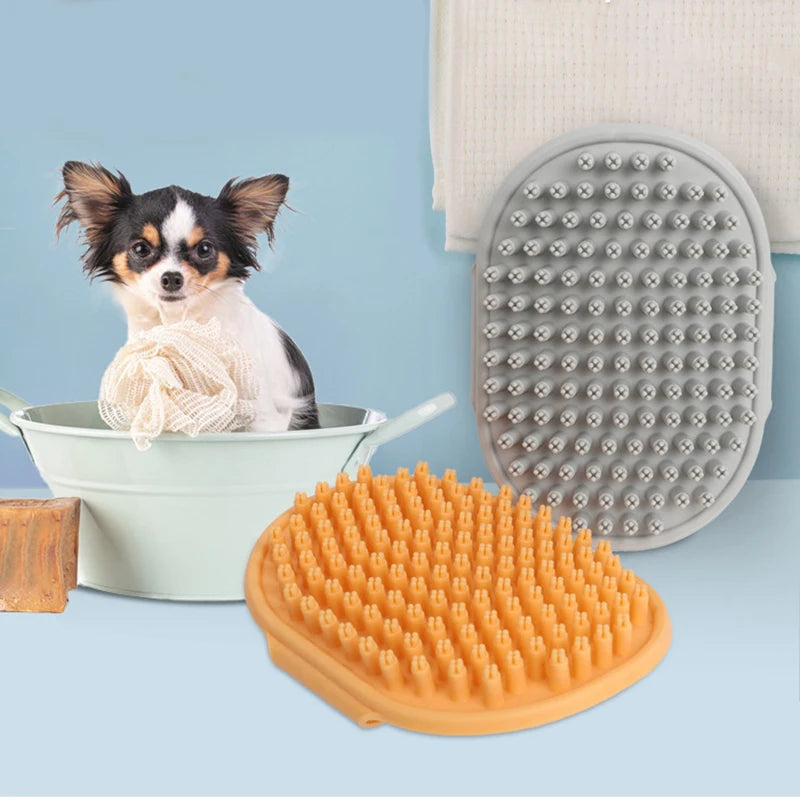 Cat Grooming Comb Dog Bath Brush Pet Grooming Shedding Soothing Massage Rubber Bristles Comb with Adjustable Ring Handle