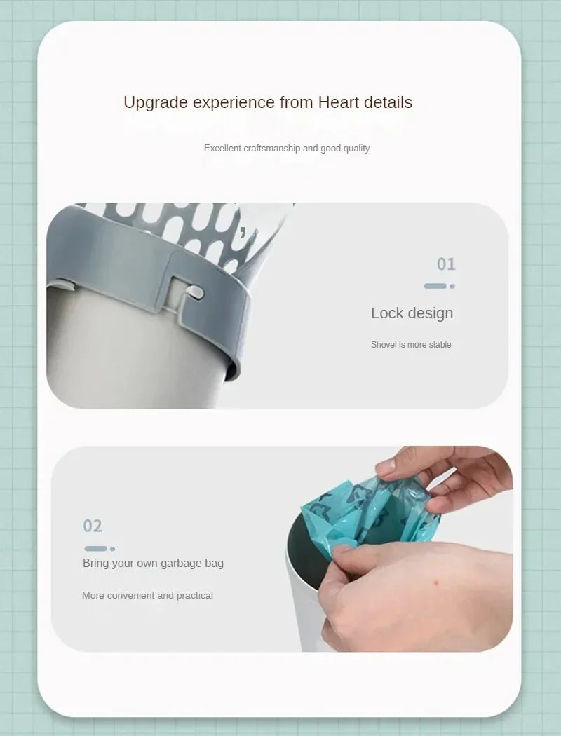 One Piece Cat Litter Scoop Efficient Cat Waste Scooper with Built in Garbage Bag Set Detachable Durable Pet Cleaning Supplies