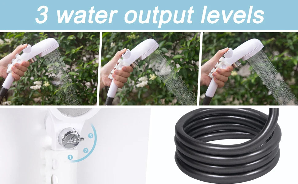 Portable camping shower unit. Portable outdoor camping shower unit. Equipped with 5200 mah battery.Shower duration: 80 minutes