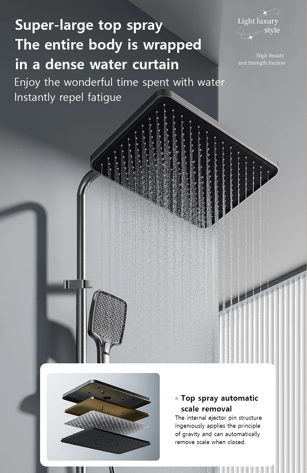 Bathroom Smart Shower System Set Temperature Digital Display LED Bathtub Rainfall Mixer Brass Shower Faucet Full Set with Lights