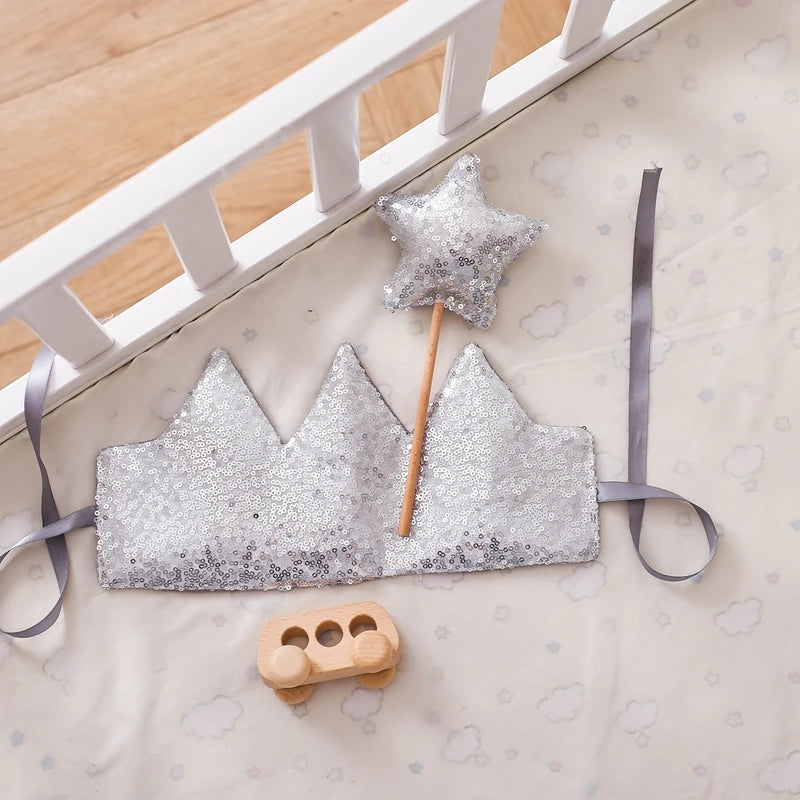 Baby Teddy Velvet Balloon Crown Hat Headwear Star Fairy Stick Happy Birthday Party Decoration Newborn Photography Accessories