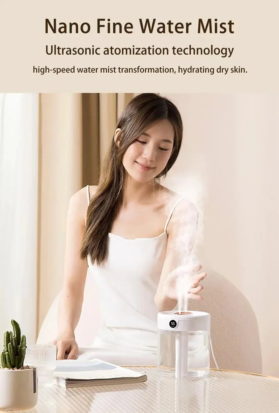 Dual Spray Humidifier USB Large Capacity Home 2L Quiet Bedroom LED Digital Display Night Light Office Desktop Mini Diffuser