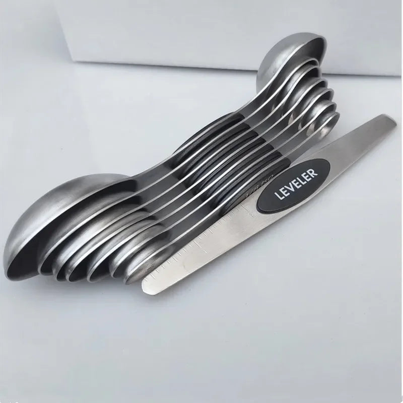 8 Pieces Magnetic Measuring Spoons Set Dual Sided Stainless Steel Kitchen Scale Tool Baking Stackable Measure Teaspoon
