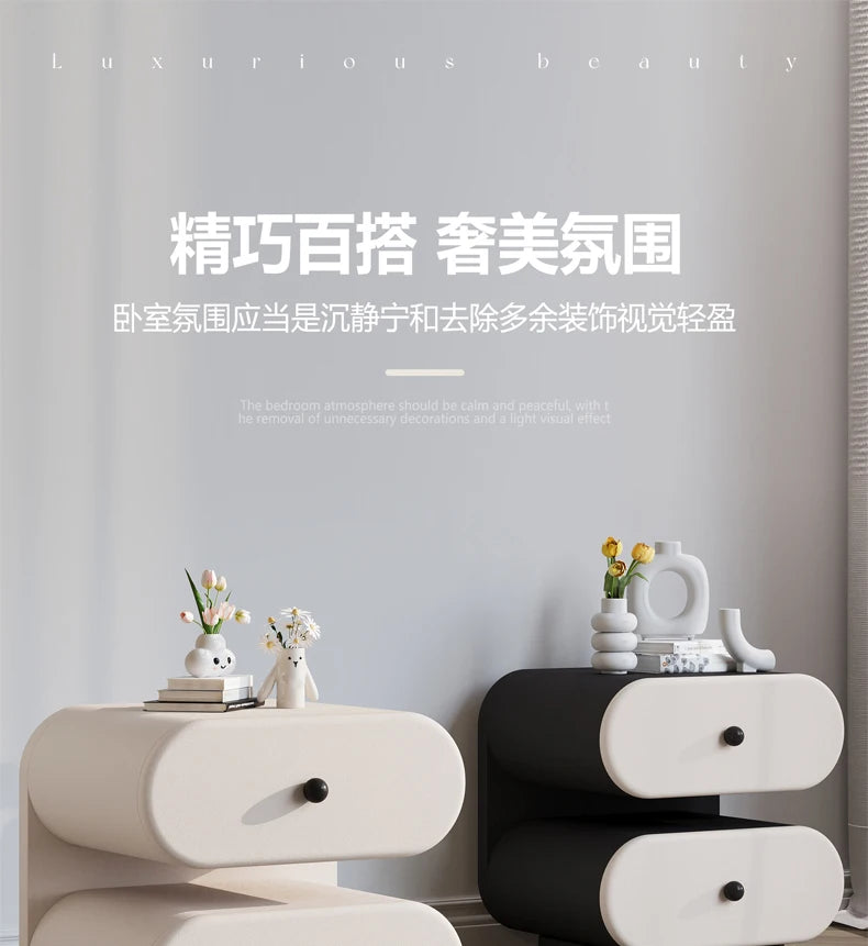 Cream Style Bedside Tables Creative Trendy Space Saving Nightstands Modern Luxury Aesthetic Mesitas De Noche Bedroom Furniture