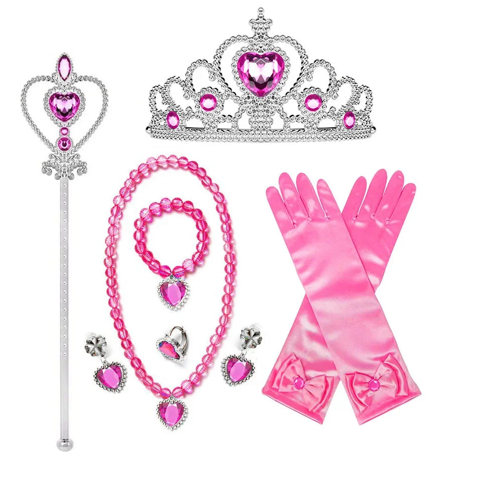 Princess Girls Anna Elsa Accessory Costume Photography Props Gloves Tiara Angle Fairy Wand Jewelry Set Fancy Dress Role Play