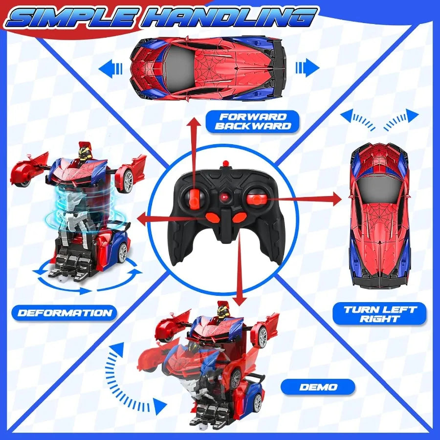2.4GHz Deformable Spider Remote Control Car - Robot Car with Stunts, Rechargeable Battery & LED Lights, Toy Gift for Boys Girls