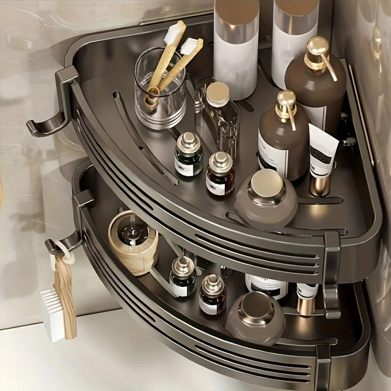 Space Corner Shower Shelf No-Drill Wall-Mounted Bathroom Organizer Triangular Design for Shampoo Conditioner and Soap Storag