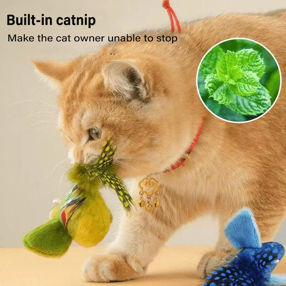 Indoor Interactive Birds Toy for Cat Chasing Teasing Toy Sounding Catnip Cat Teaser Toy Self-hilarity Wall Hanging Birds Cat Toy