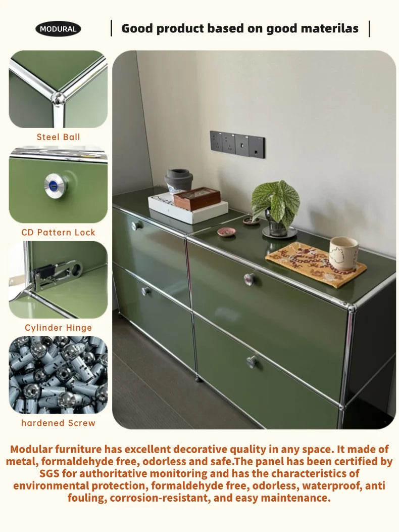 Modern Steel Flip Door Cabinet｜2-Tier Modular Storage Unit｜Custom Color Metal Organizer for Entryway, Living Room or Office