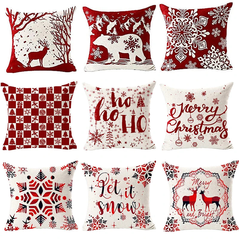 Merry Christmas snowflake red bear linen decorative pillow cover home sofa decorative cushion cover  cushion cover 45x45