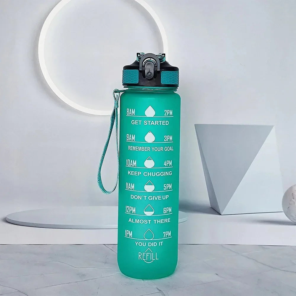 1L Gradient Color Motivational Sports Water Bottle with Time Marker Water Bottle with Straw for Office Exercise Gym Outdoor